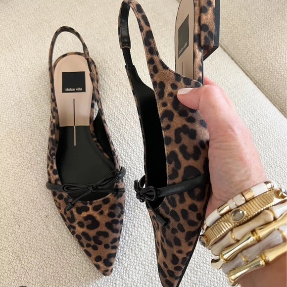 Dolce Vita Payge Leopard Print Suede Slingback Bow Flats - Picture 1 of 6